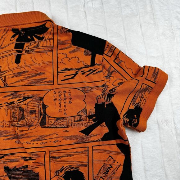 Lacoste Live x Osamu Tezuka Polo Shirt Size 4* Allover Print Orange Preppy Rare - Picture 14 of 16